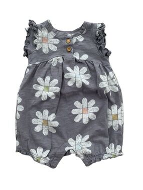 Little Co. Size 3 Months Grey Organic Henley Floral Romper